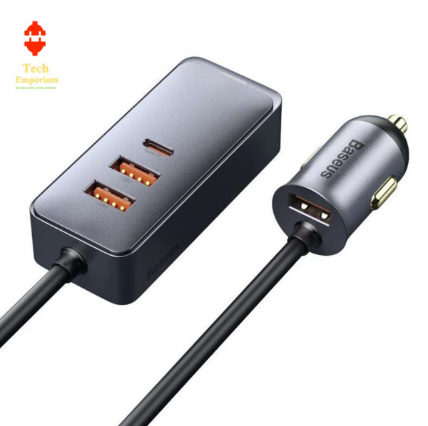 Baseus Share Together PPS multi-port Fast charging car charger with extension cord 120W 3U+1C Gray