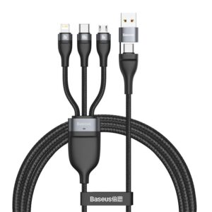 BASEUS Flash Series Two-for-Three Fast Charging Data Cable U+C to Micro+Lightning+Type-C 100W Charging Cable, 1.2M