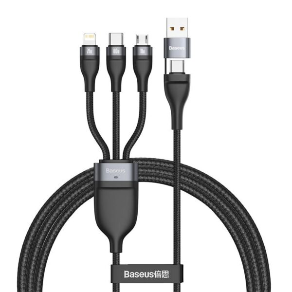 BASEUS Flash Series Two-for-Three Fast Charging Data Cable U+C to Micro+Lightning+Type-C 100W Charging Cable, 1.2M