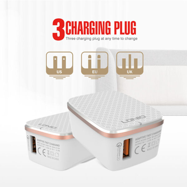 LDNIO Quick Charge 3A Charger with Type-C Cable EU (A1204Q) – White - Image 3