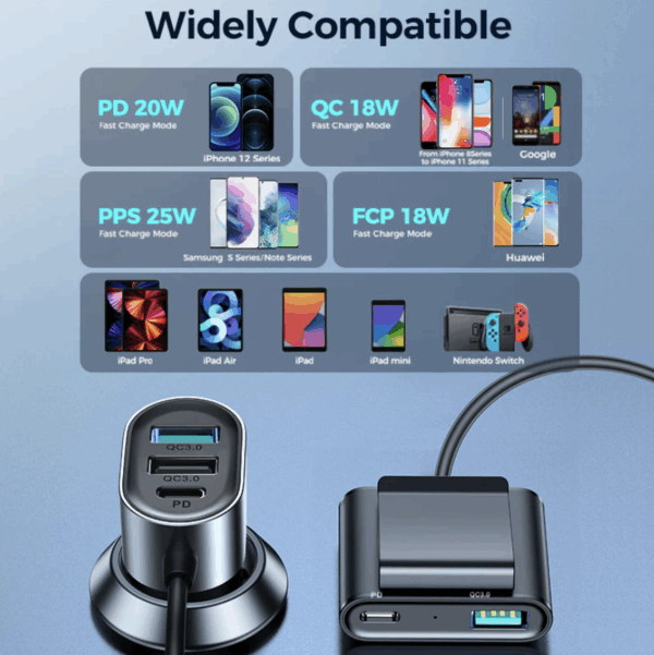 JR-CL05 5 multi-port (2 PD + 3 QC3.0) fast car charger - Image 5