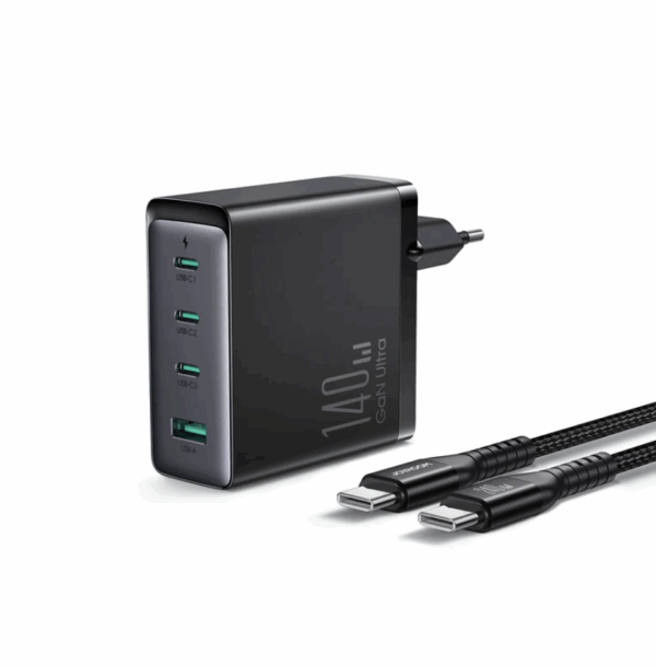 GaN Ultra JR-TCG05 140W 3C1A Fast Charger-Black+240W C to C Cable 1.2m