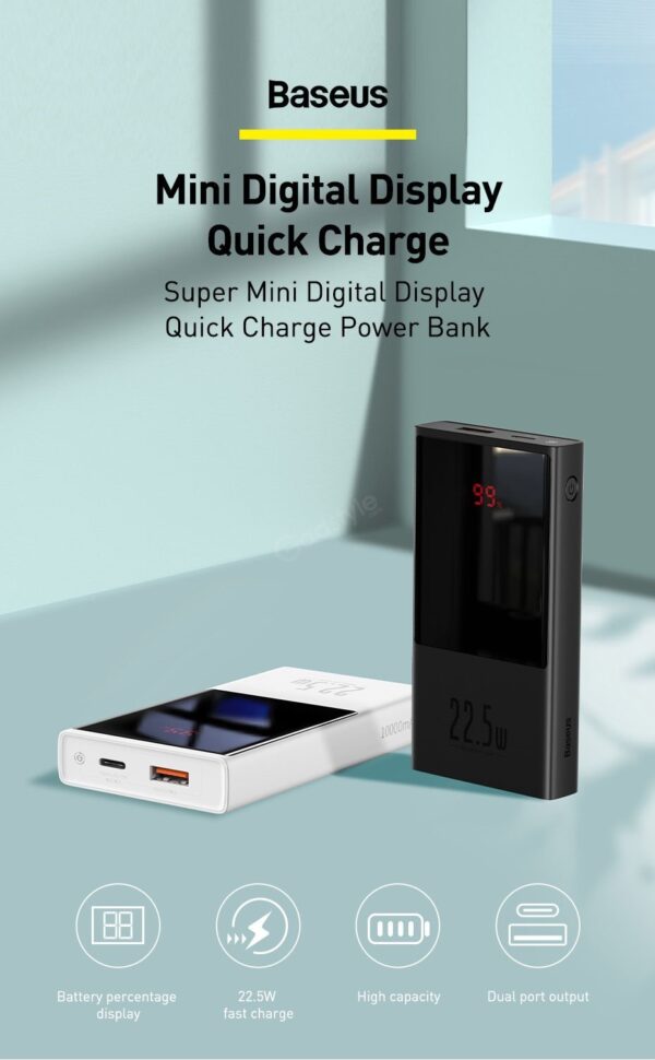 BASEUS Super Mini Digital Display 10000mAh Power Bank 22.5W - Image 4