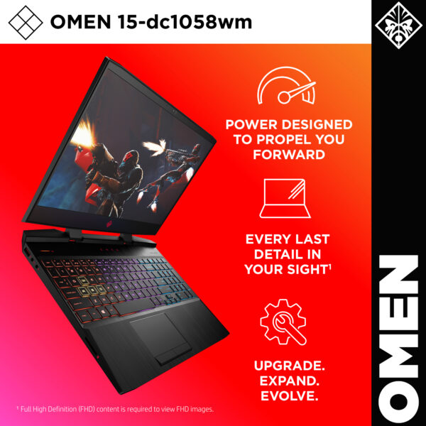 HP Omen 15 Intel® Core™ i7-9750H (2.2 GHz, up to 4.1 GHz, 9 MB cache, 6 cores),16GB RAM,512GB SSD With NVIDIA® GeForce® GTX 1650 (4GB Dedicated) - Image 3