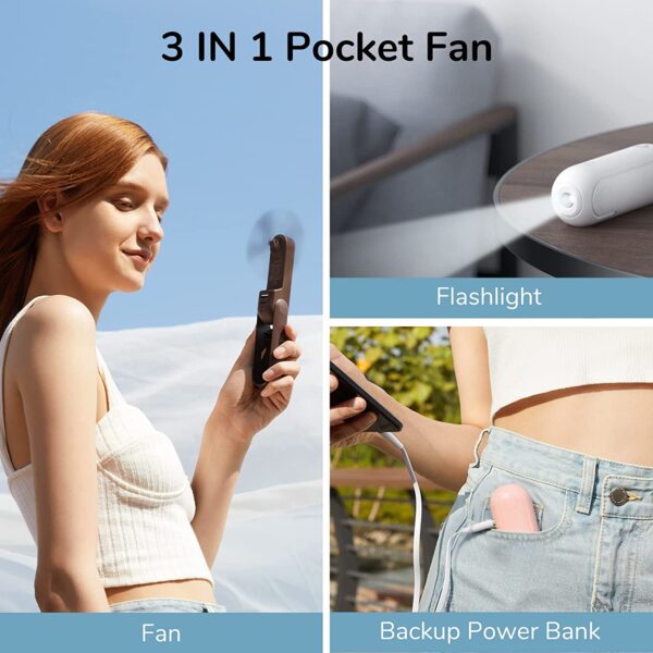 JISULIFE F8X Mini Fan Portable Fan 4500mAh Rechargeable Fan with Power Bank and Flashlight Function - Image 2