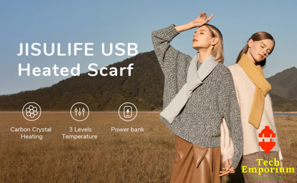 JISULIFE Heated Scarf, Neck Heating Pad, USB Mini Heated Neck Wrap with Power Bank, Cordless Electric Heating Neck Warmer Brace with 3 Heating Levels, Auto Off Feature for Women,Men,Girls,Outdoor-Grey - Image 2