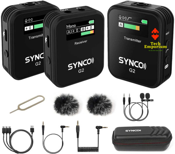 SYNCO G2(A2),2.4G Wireless Lavalier Microphone System Dual Transmitter & 1 Receiver Lapel mic for Vlogging Streaming YouTube go wirelessly on Camera Smartphone Tablet, SYNCO-G2-Wireless-Go-Microphone - Image 8