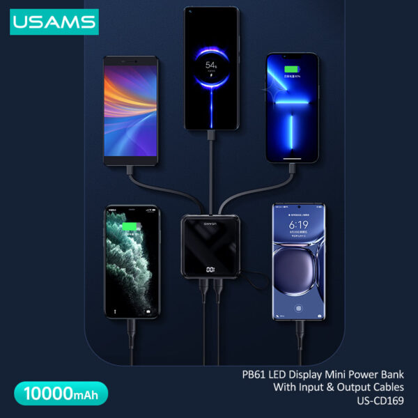 USAMS US-CD169 PB61 LED Display Mini Power Bank 10000mAh - Image 2